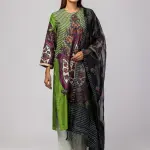 Green Printed And Embroidered Vortex Silk Shalwar Kameez
