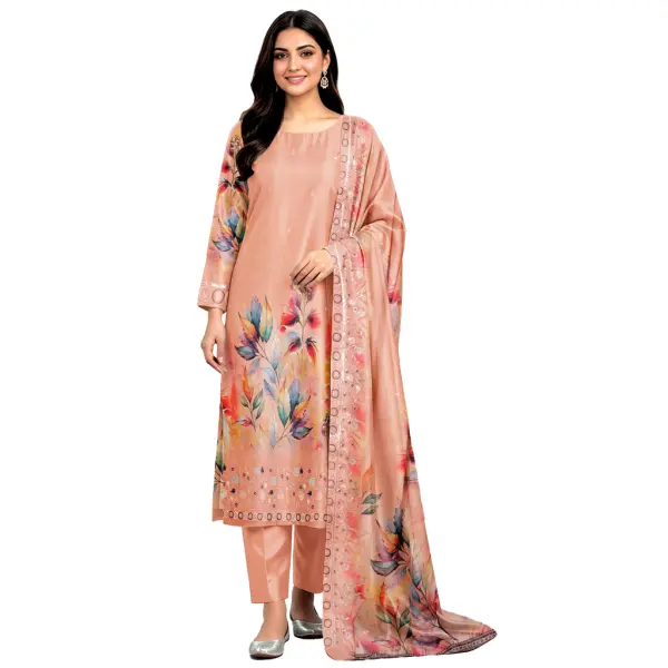 Simran Cotton Digital Printed Style With Heavy Embroidered Dress Material
